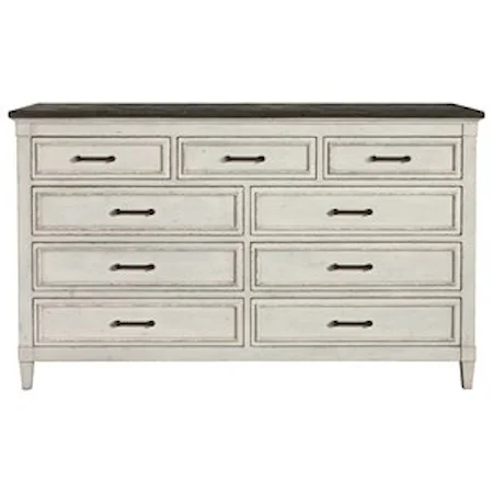 Cottage 9 Drawer Dresser with Weathered Finish